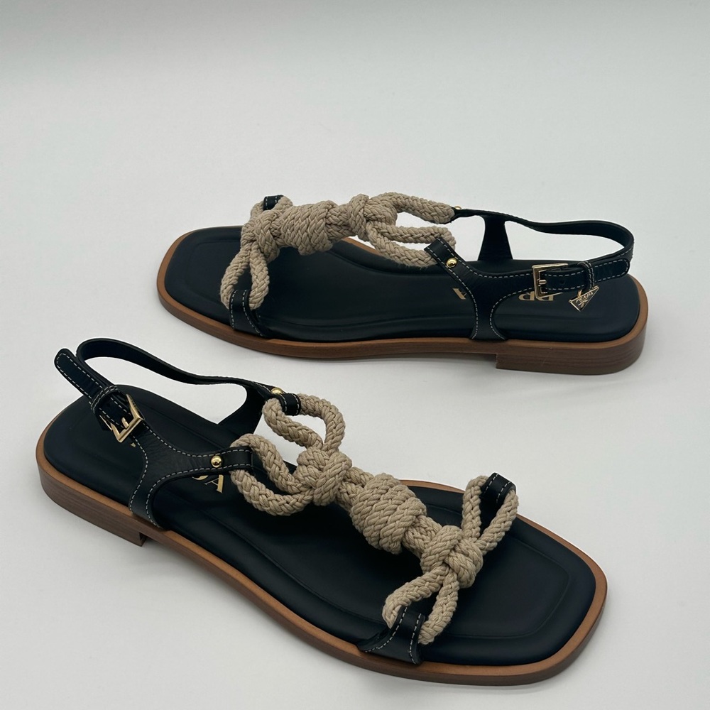 Prada Black and Cream Rope Sandals - Picture 7 of 10